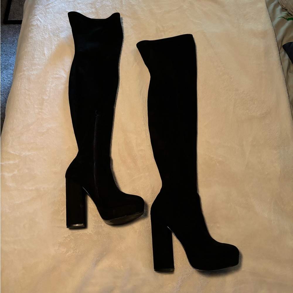 Steve Madden Sofia Black Over the Knee Faux Suede Stretch Boot